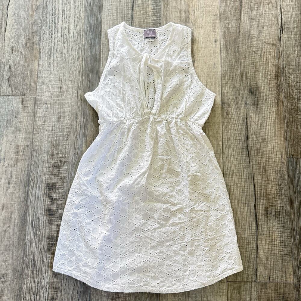 Elif Jordan Taylor Eyelet White Tunic Swim Cover Boho Festival Medium Dress